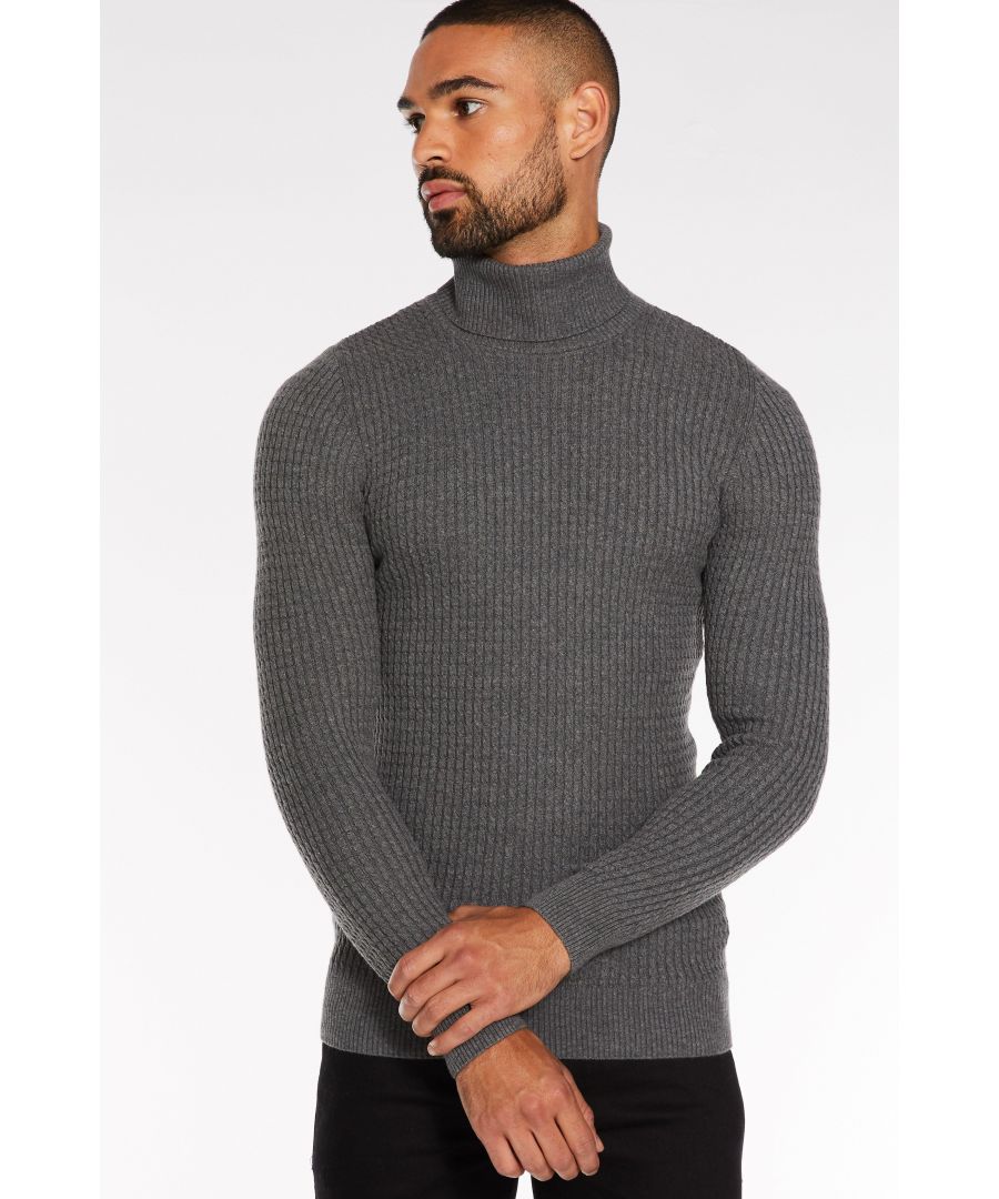 Image for Grey Cable Knit Roll Neck Jumper
