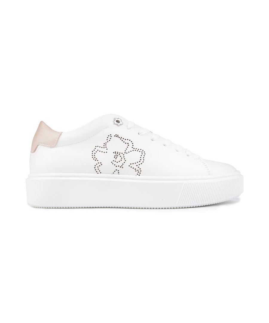 Womens white Ted Baker loulay trainers, manufactured with leather and a rubber sole. Featuring: floral details, print upper detail and padded collar and tongue.