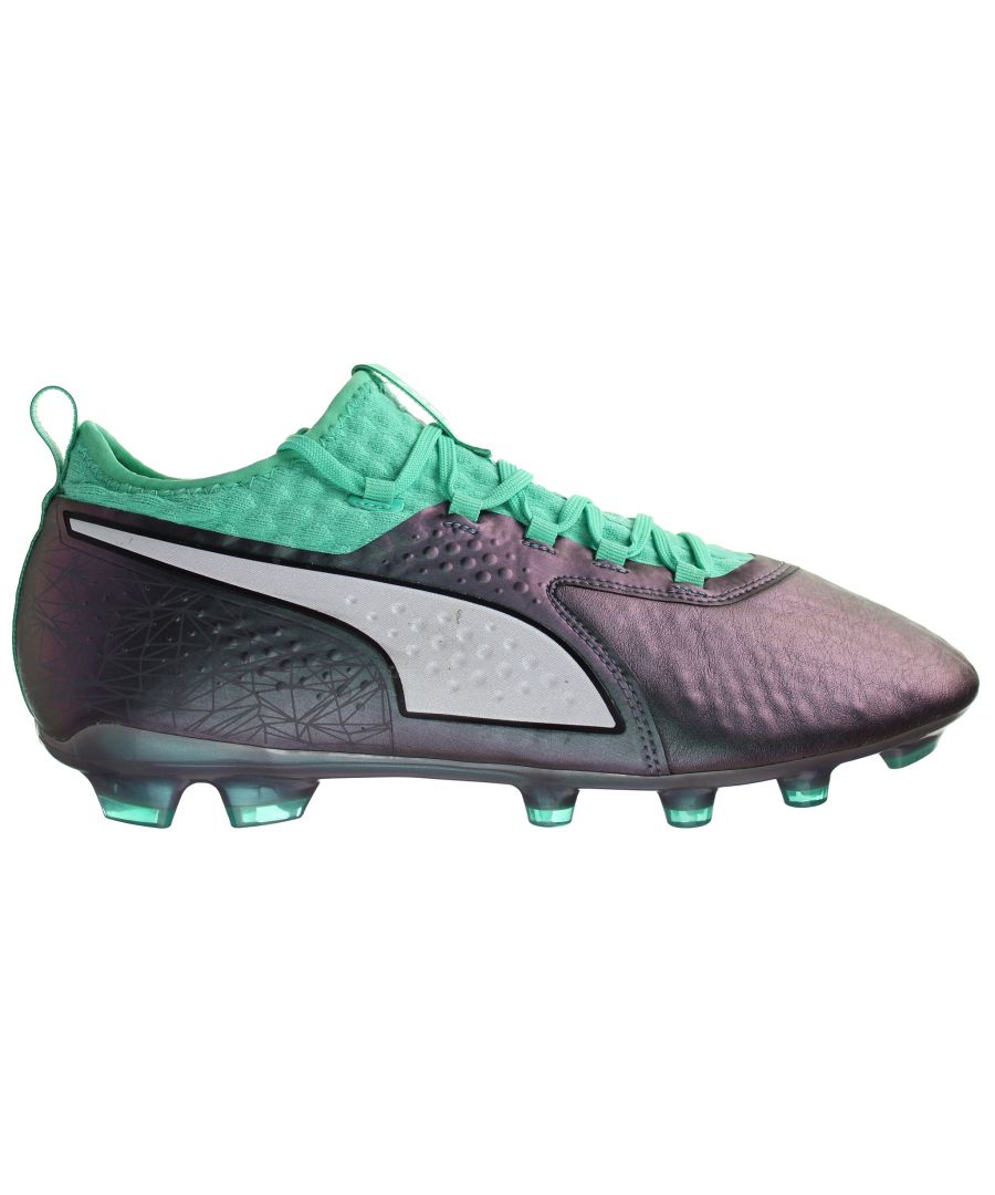 These Puma ONE 2 Men's FG Football Boots have been developed with a lightweight and reactive outsole with moulded studs which promotes quick movement as well as offering essential stability. The knitted ankle sock provides adaptive support, whilst the leather forefoot with subtle textured dimples allow you to control the ball with ease and the Puma branding completes the stylish look of these boots. \n> Mens Football Boots \n> Regular fit \n> Full lace fastening \n> Cushioned insole \n> Lightweight soleplate \n> Moulded studs \n> ONE detailing \n> Puma branding \n> Upper: Synthetic / Leather \n> Inner: Synthetic \n> Sole: Synthetic