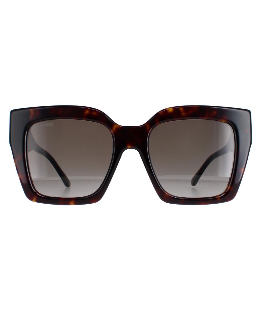Jimmy Choo Square Womens Dark Havana Brown Gradient Eleni/G/S  Sunglasses are a square style crafted from lightweight acetate. Jimmy Choo's emblem is engraved into the temples for brand authenticity.