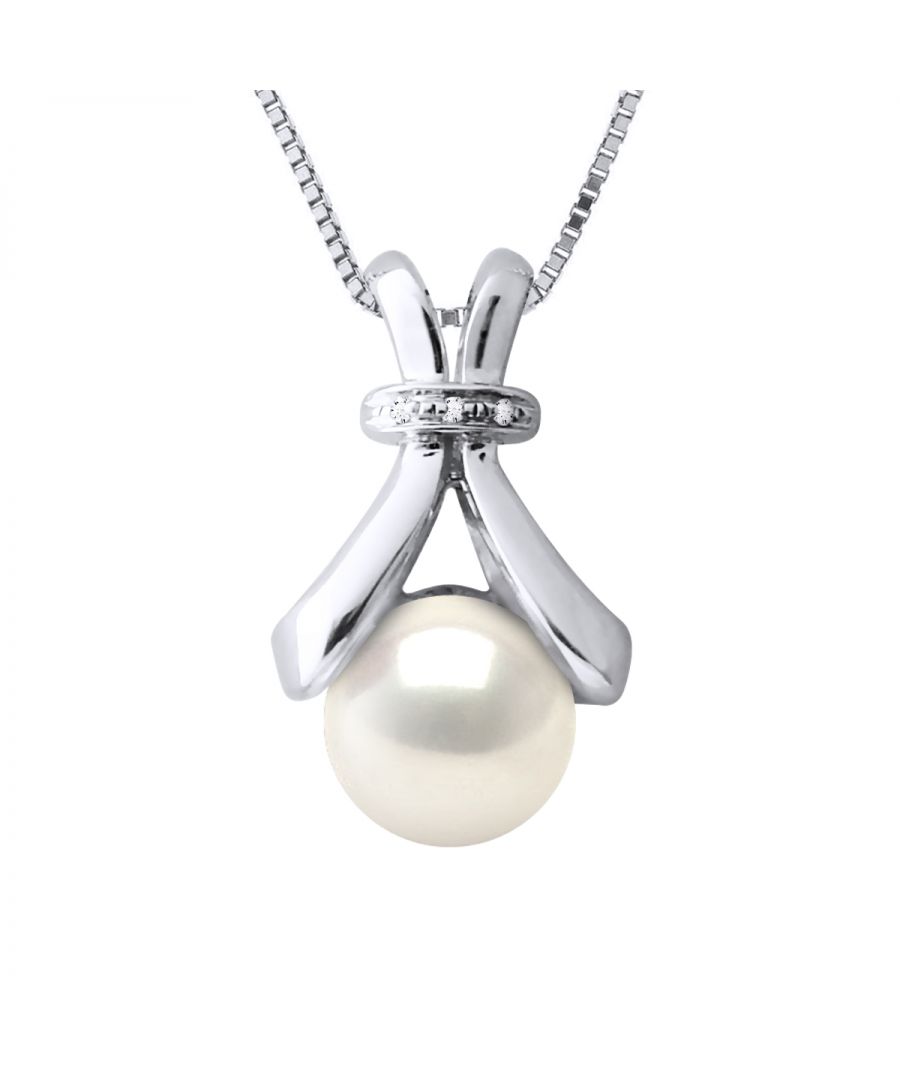 Diamond Pendant 0,010 Cts (3 x 0,0033 CTS) - Quality HSi (Color H - Quality Si1) - True Gekweekte Pearl Zoetwater 6-7mm Button - Quality AAAA + - COLORI NATURAL WHITE - Deze hanger wordt geleverd met een ketting 925000 - Lengte 42 cm White Gold 375 Beschikbare duizendsten - Garantie 2 jaar - in een koffer geleverd met een certificaat van echtheid en een Internationale Garantie - Al onze juwelen zijn gemaakt in Frankrijk.