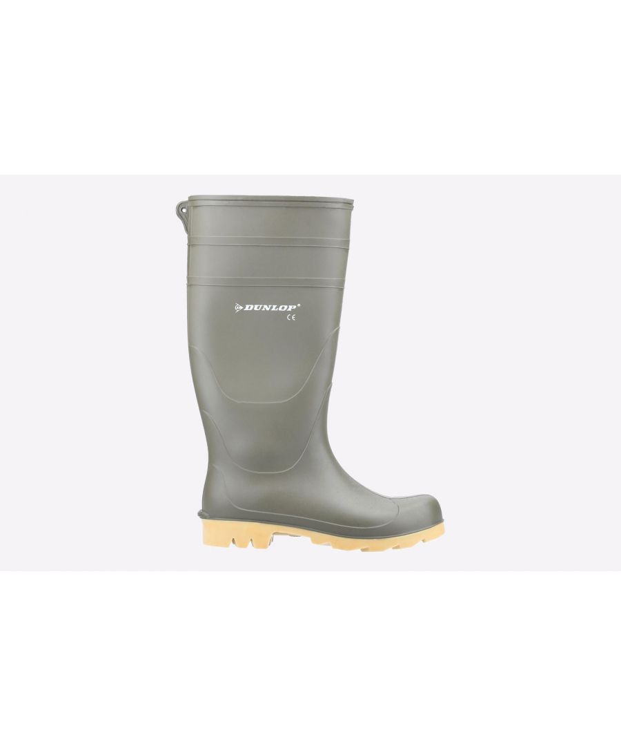 A practical boot. Resistant to various low-concentration acids, bases and disinfectants.\n- Practical knee boot from Dunlop\n- Ideal for use in agriculture, walking, hunting and leisure\n- Fully waterproof and flexible\n- PVC upper and sole\n- Resistant to minerals, vegetable oils and fats\n- Resistant to animal by-product\n- CE Rating, EU consumer safety requirements.