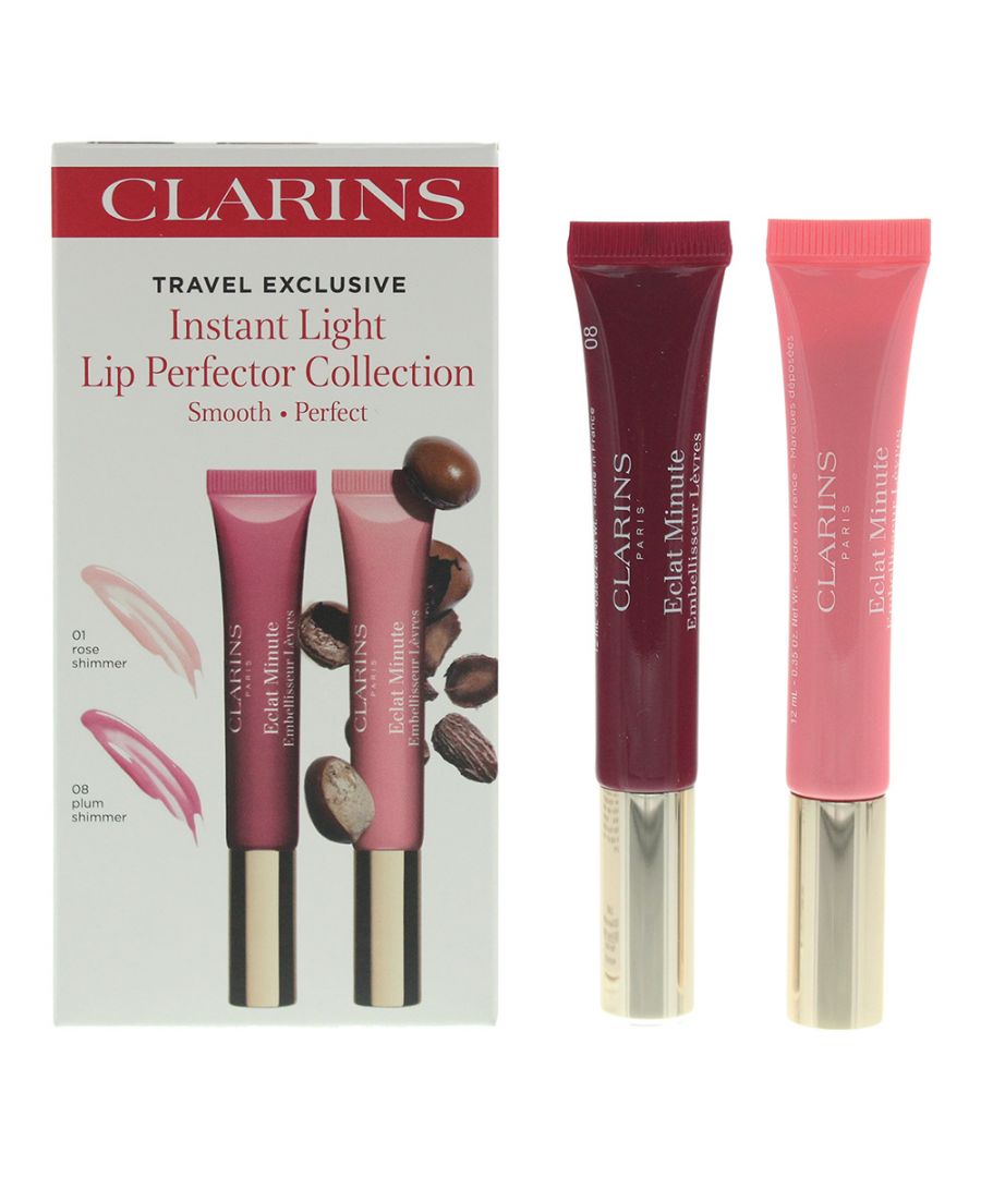 Image for Clarins Instant Light Lip Perfector Duo: 01 Rose Shimmer 12ml - 08 Plum Shimmer 12ml
