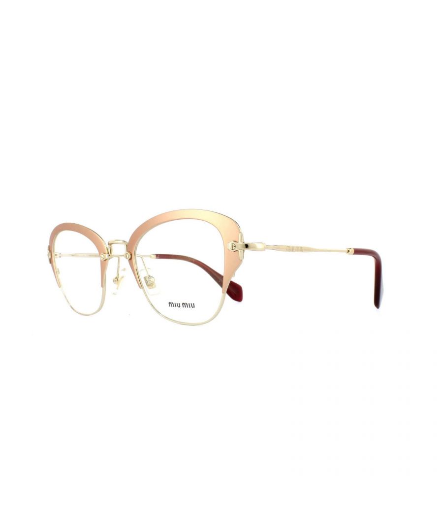 Miu Miu Cats Eye Matte Pink Womens Glasses Frames Metal - One Size