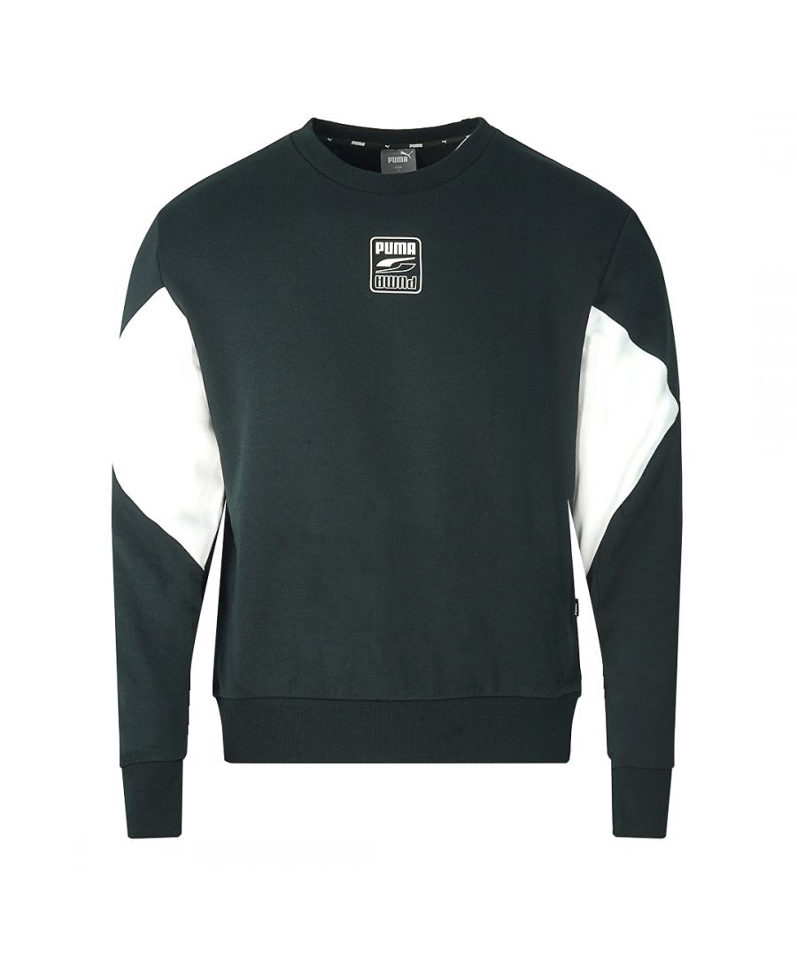 Puma Rebel Crew Black Sweatshirt. Puma Rebel Crew Black Sweatshirt. Elasticated Collar, Sleeve Ends and Waist. Branding On Centre Chest. Regular Fit, Fits True To Size. 585271-01