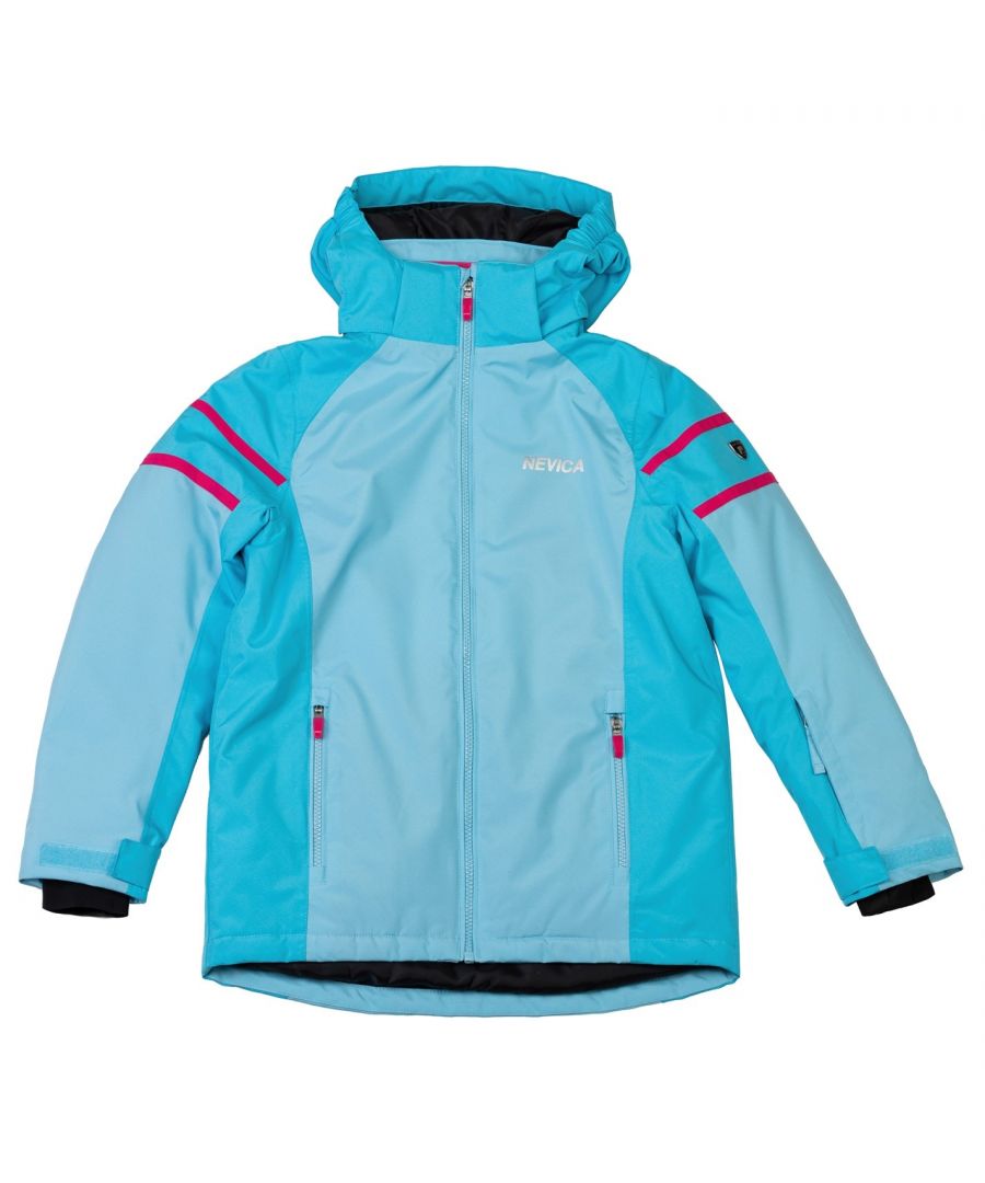 Nevica Meribel Jacket Girls - This Nevica Meribel Jacket has a sporty design and long sleeves with inner cuff for warmth. It features a hood with elasticated feature and branding to the sleeve. The jacket is complete with ski features that include ski pass pocket, snow skirt and is waterproof to 5,000 water column.