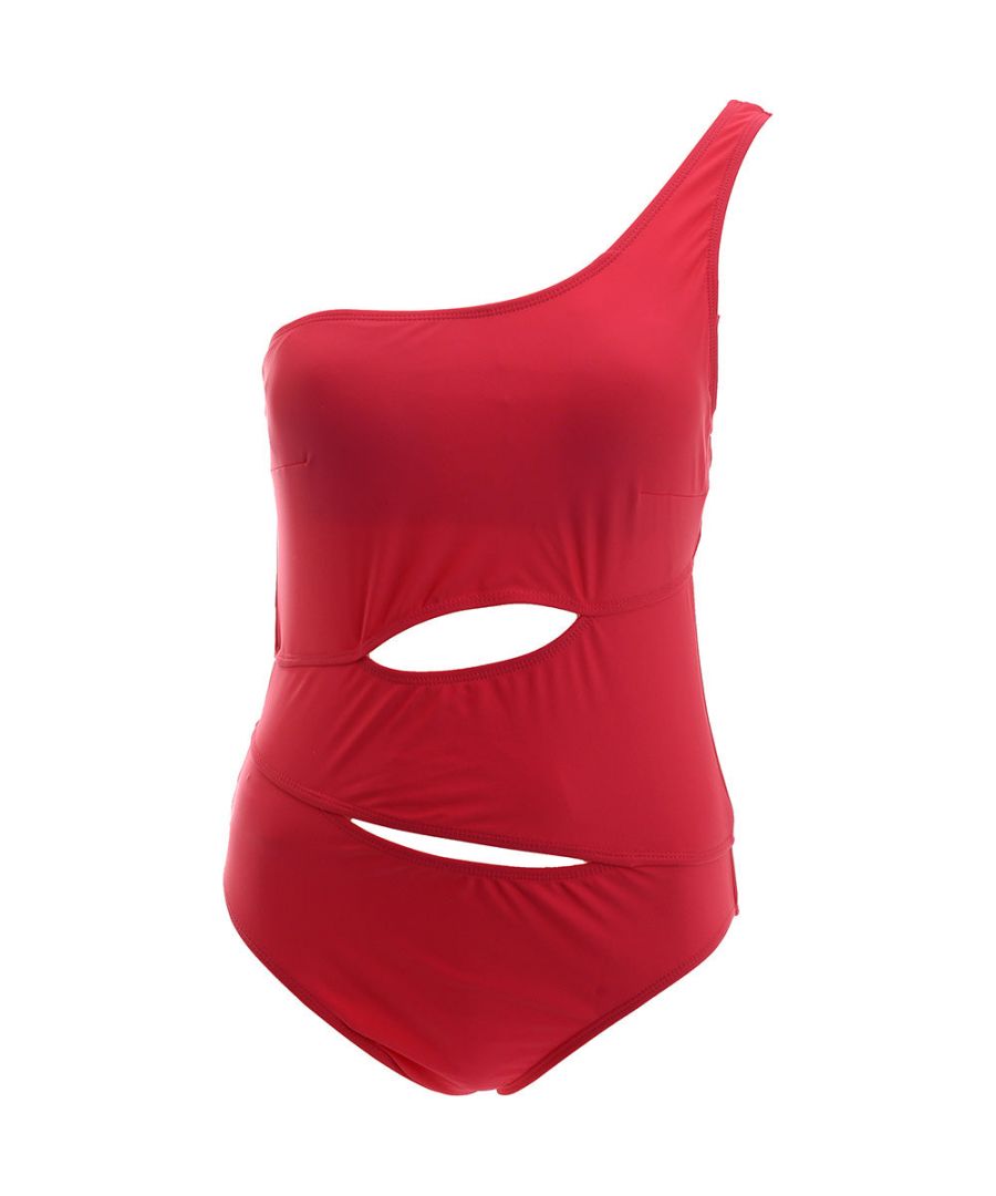 juicy couture womens lil flift one shoulder swimsuit in red - size medium