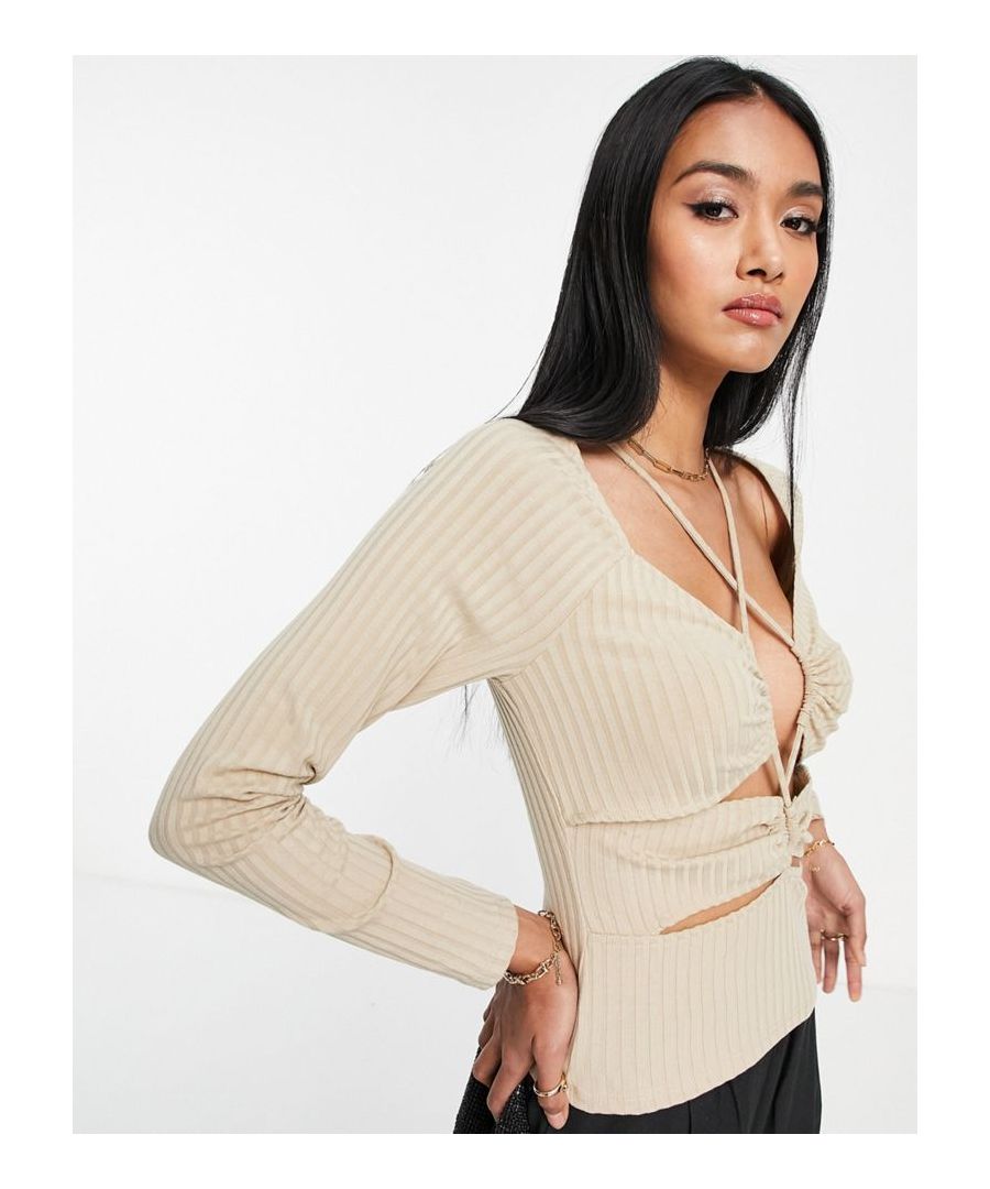 Top by Topshop Waist-up dressing Lace-up front Ruched detail Long sleeves Slim fit Sold by Asos