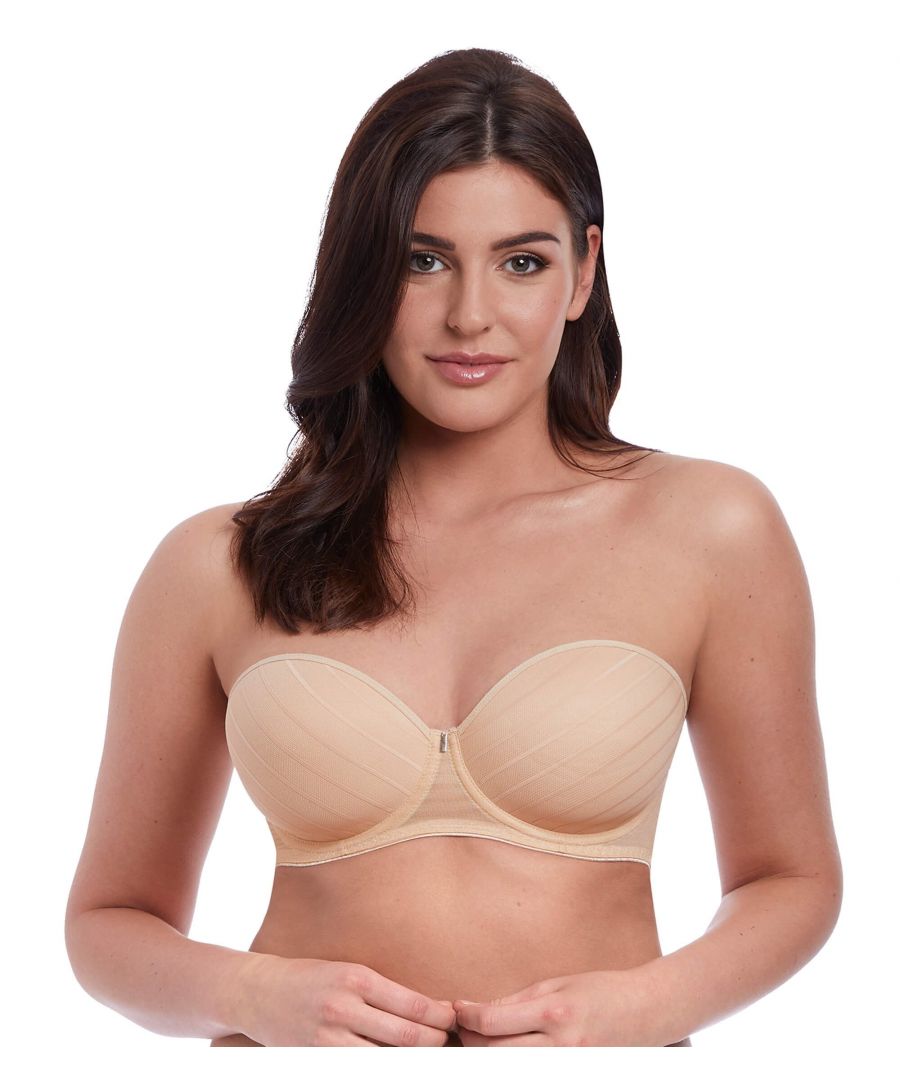 Soft moulded cups for a smooth, rounded silhouette\nStay4Sure gripper elastic for increased support and hold\nDetachable, fully adjustable multiway straps can be worn over the shoulders or across the back\nDecorated with a silver bar trim\n\nDetails: 59% Nylon/Polyamide, 28% Elastane, 13% Polyester\nWe recommend hand-wash only