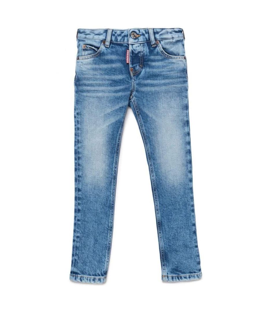 These blue stretch Dsquared2 Jeans are made from 99% Cotton. They have a contrasting logo label and have front fastening.