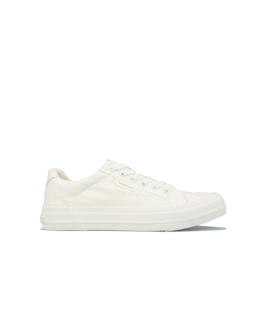 Womens Rocket Dog Cheery Canvas Pumps in white.<BR><BR>Casual lace up canvas pumps.<BR>- Cotton canvas upper.<BR>- Raw edge finish for a vintage look.<BR>- White rubber rounded toe.<BR>- Padded collar and tongue.<BR>- Comfortable textile lining.<BR>- Dual layer memory foam and EVA footbed with Plush Zone technology.<BR>- Rocket Dog branding to side and heel.<BR>- Rubber platform sole. <BR>- Textile upper and lining  Synthetic sole.     <BR>- Ref: CHEERYCN