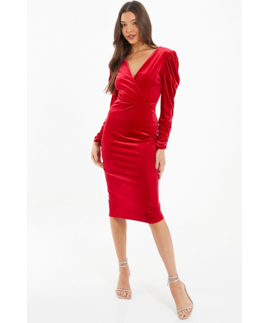 Quiz Womens Red Velvet Wrap Midi Dress - Size 6 UK