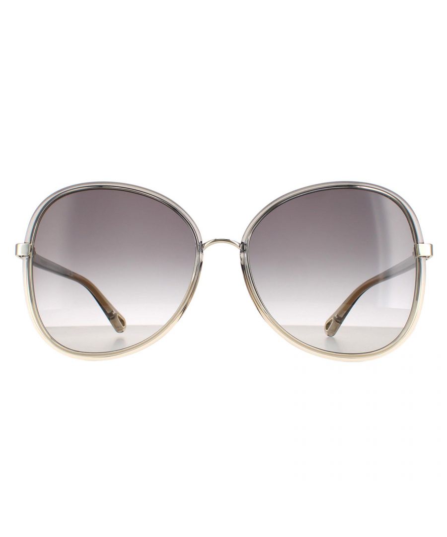 Chloe Butterfly Womens Grijs tot bruin kristallen vervagen en goudgrijze gradiënt Ch0030s Franky zonnebrillen zijn een elegante vlinderstijl gemaakt van lichtgewicht acetaat. Het Chloe -logo is voorzien van de slanke tempels voor merkauthenticiteit.