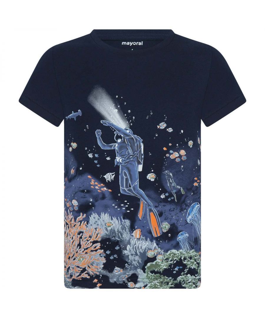 Mayoral Boys Blue Cotton Under The Sea T-Shirt - Navy - Size 3Y