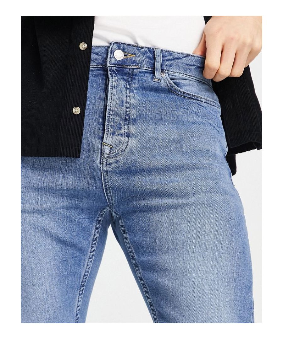 topman mens stretch taper jeans in mid wash-blue cotton - size 30w/32l
