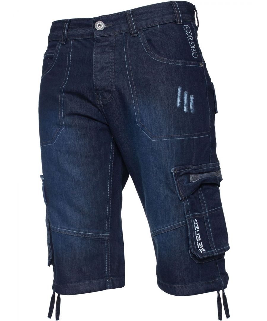 These Enzo Mens Cargo Combat Shorts features 2 front pockets, 2 back pockets, 2 side 1- Coin pockets, Branded Buttons and Rivets, and a zip fly fastening. Crafted from 60% Cotton and 40% Polyester, these Loose comfortable and sturdy Combat Denim Shorts are available in 28” Inside Leg only. The sizes in the dropdown are in Inches.