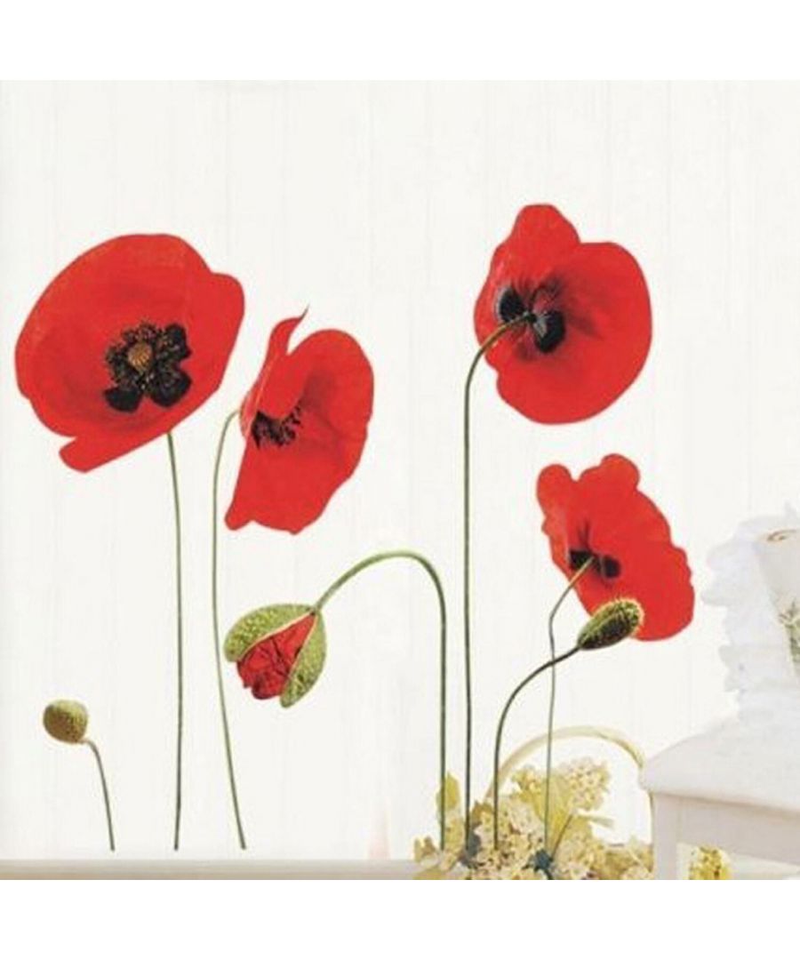 Image for Walplus Red Poppy Flowers wall decal, Wall Stickers, Kitchen, Bathroom, Living room, Self-adhesive, Decal, Decoration,DIY, flowers