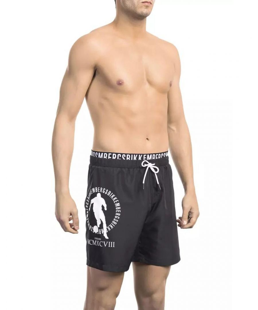 Bikkembergs Mens Layered Swim Shorts with Elastic Waist and Logo Detail - Black - Size X-Large