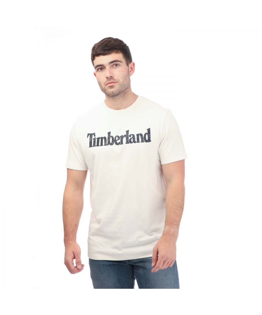 Timberland Mens Camo Linear Logo T-Shirt in White Cotton - Size Medium