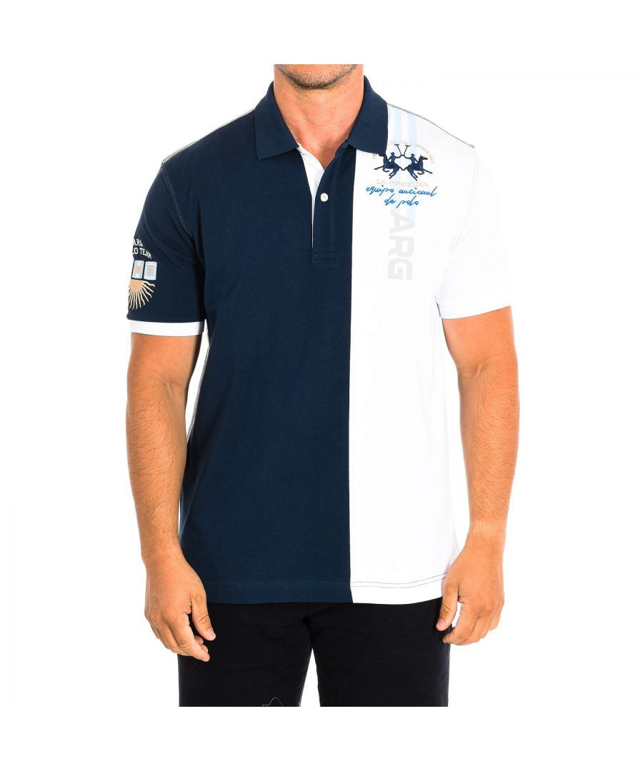 La Martina Mens Short Sleeve Polo TMP608-JS303 man - Blue Cotton - Size Small