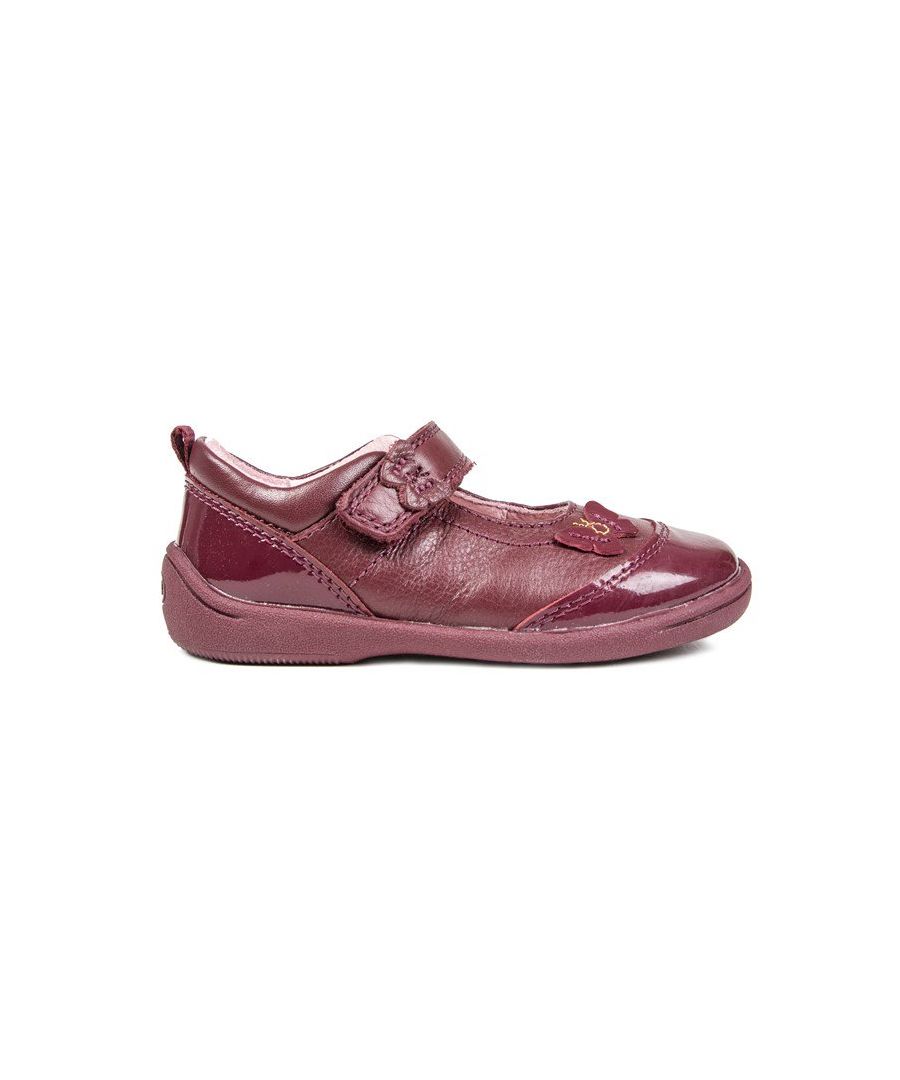 Infants red Startrite swing shoes, manufactured with leather and a rubber sole. Featuring: padded ankle collar, textile lining, grippy rubber outsole, hook and loop velcro closure and cushioned foam insole.