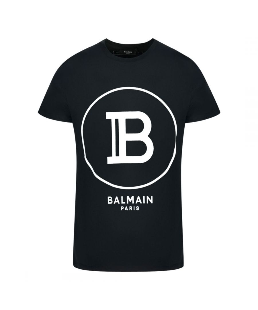 Balmain Paris Bold Circle Logo zwart T-shirt. Balmain zwart T-shirt. 100% katoen. Balmain Circle-logo op de borst, slanke pasvorm. Ronde hals, korte mouw. Stijl: TH11601 I201 0PE