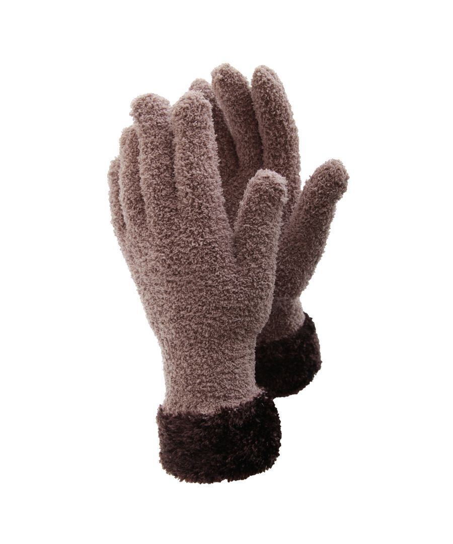 Image for FLOSO Ladies/Womens Fluffy Extra Soft Winter Gloves With Patterned Cuff (Latte/Brown)