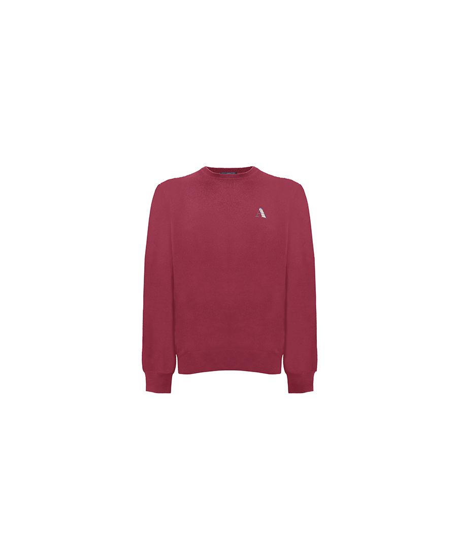 Aquascutum Mens Long Sleeved/Crew Neck Knittwear Jumper with Logo in Red