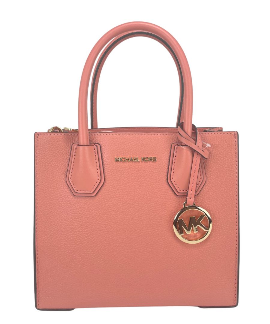 michael kors womens mercer medium sherbet pebble leather messenger crossbody bag purse - pink - one size