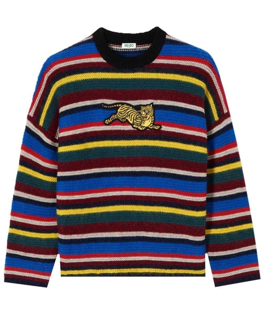 Craftedfrom wool and polymer this multicoloured sweater is from the AW18 Knezo collection and features long sleeves,straight hem and round neck with ribbed detailing. This sweater also features different coloured stripes and embroidered jumping Tiger to the front.Established in 1970 by Kenzo Takada,Paris-based label Kenzo brings fresh energy to fashion on a global scale. Now under the creative direction of Carol Lim and Humberto Leon of Opening Ceremony,kenzo draws particular attention to the mix of Japanese influences and Parisian culture within its collections. The brand is known for its fresh creativity,vibrant colours and simple cuts which are reflected through eye logo sweatshirts,bomber jackets,vintage-style sweaters,polo shirts and patterned jumpers in distinctive prints and jacquards that pay homage to the label founder's colorful eye. Discover our menswear selection of playful Kenzo sweaters,Kenzo t-shirts and of course the infamous Kenzo tiger print.