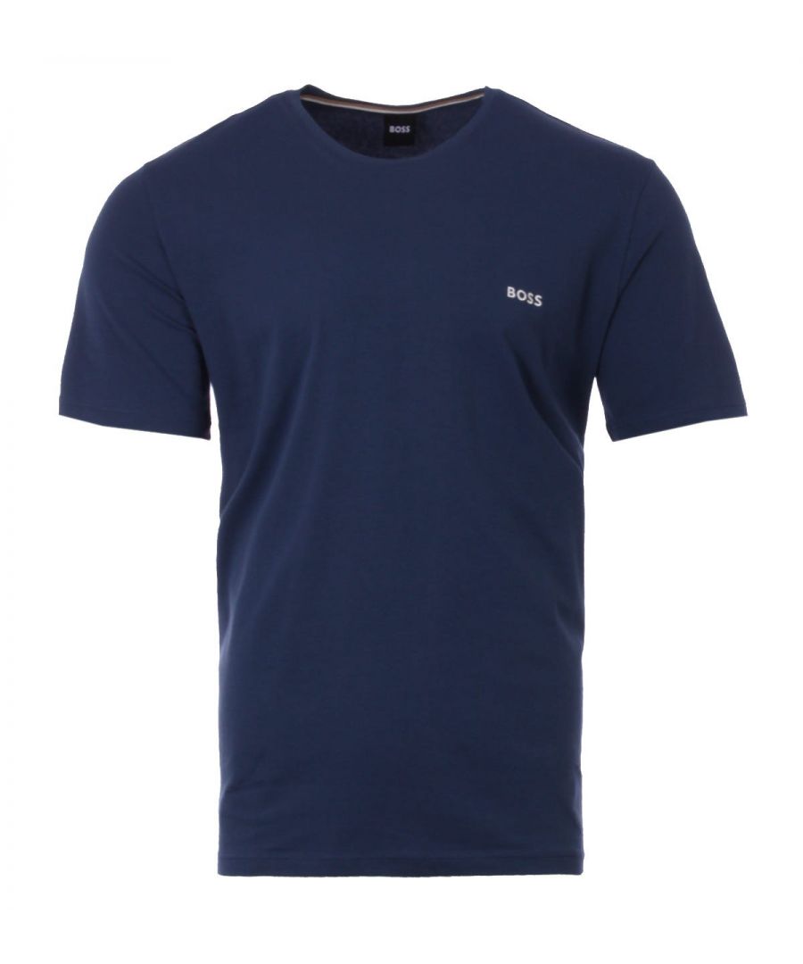 From the BOSS Mix & Match range, a collection of interchangeable downtime basics. This classic crew neck t-shirt is crafted from a stretch cotton jersey providing a soft and comfortable feel perfect for lounging. Featuring a classic finely ribbed crew neck collar and finished with the iconic BOSS logo embroidered at the chest. A classic wardrobe essential for any style.Regular Fit, Stretch Cotton Jersey, Finely Ribbed Crew Neck, Short Sleeves, BOSS Branding. Style & Fit:Regular Fit, Fits True to Size. Composition & Care:95% Cotton, 5% Elastane, Machine Wash.