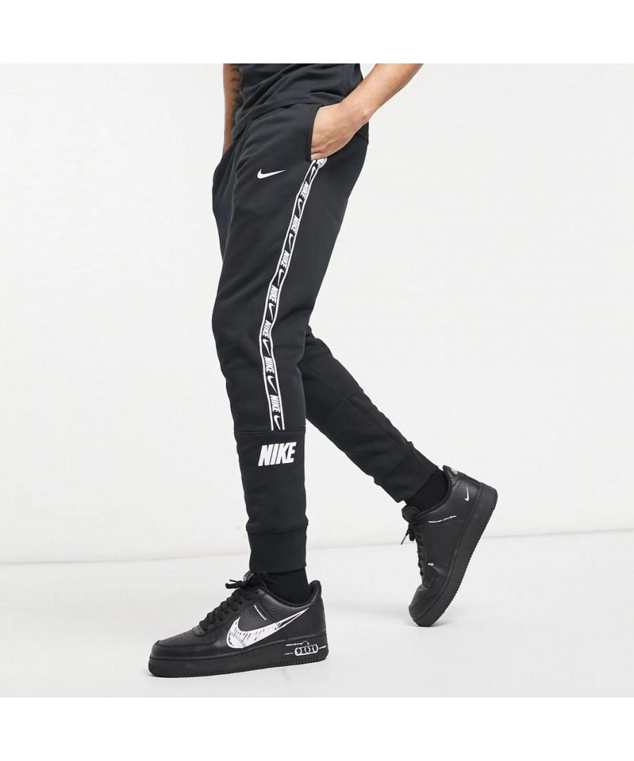 Image for Nike Mens Repeat Taping Logo Fleece Cuffed Joggers in Black