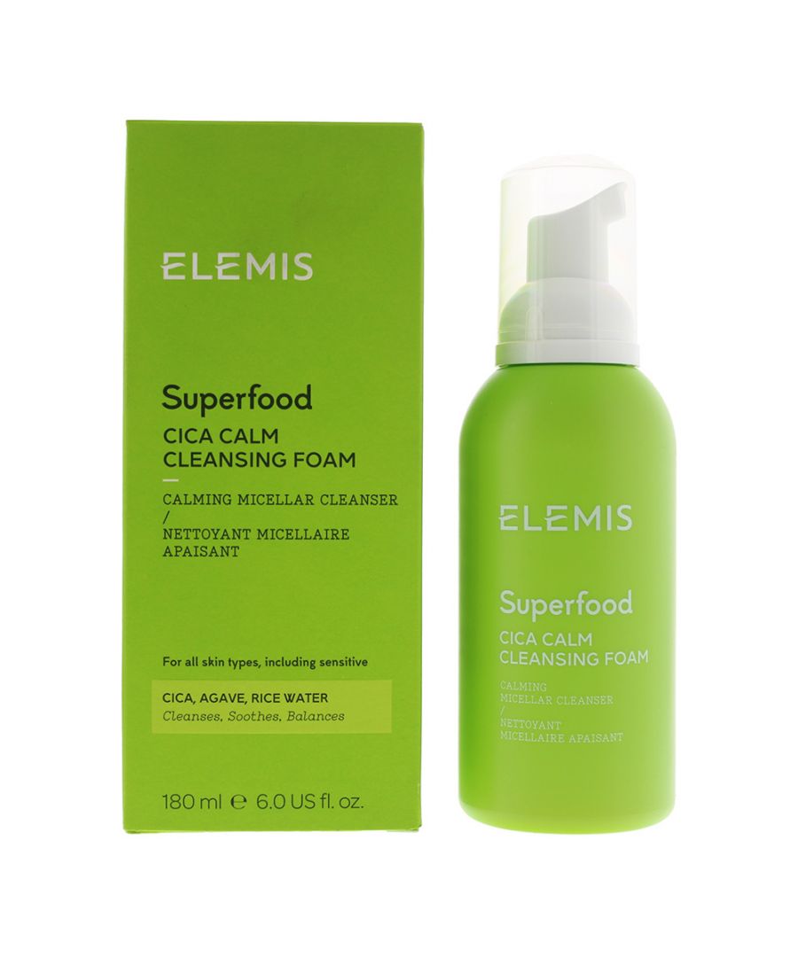 The Elemis Superfood Cica Calm Cleansing Foam is a Calming Micellar Cleanser formulated with Vitamin packed Superfoods, 75% Organic Aloe and a Prebiotic, which deliver instant cooling hydration. The gel cleanser soothes and protects dehydrated and sensitive skin and improves the look of skin texture.