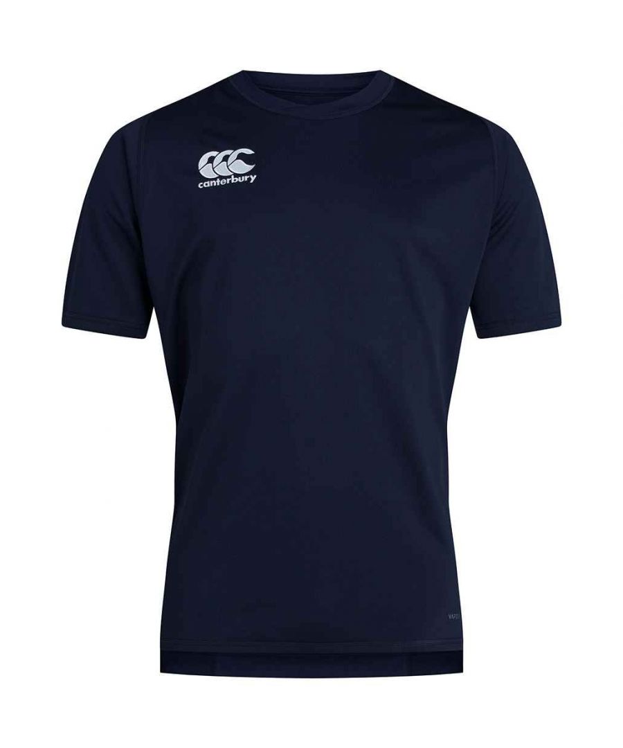 100% Polyester. 250gsm. Design: Logo. Fit: Athletic. Neckline: Crew Neck. Sleeve-Type: Short-Sleeved. Dropped Back, Interlock Stitching, Raglan Seams. Fabric Technology: Moisture Wicking, Vapodri.