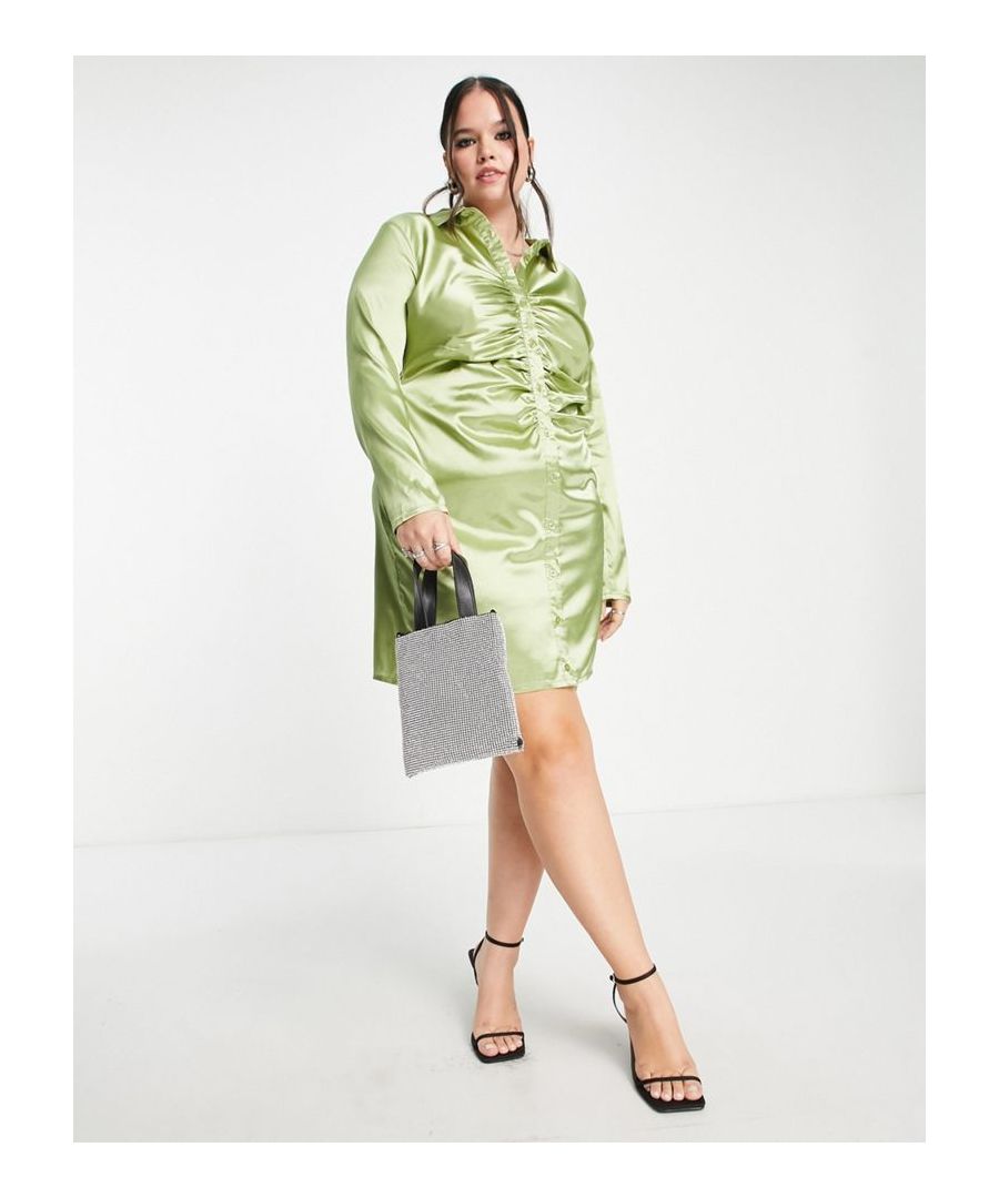 Dresses by Urban Threads Curve Do get caught wearing it twice Spread collar Button placket Ruched front Regular fit Sold by Asos