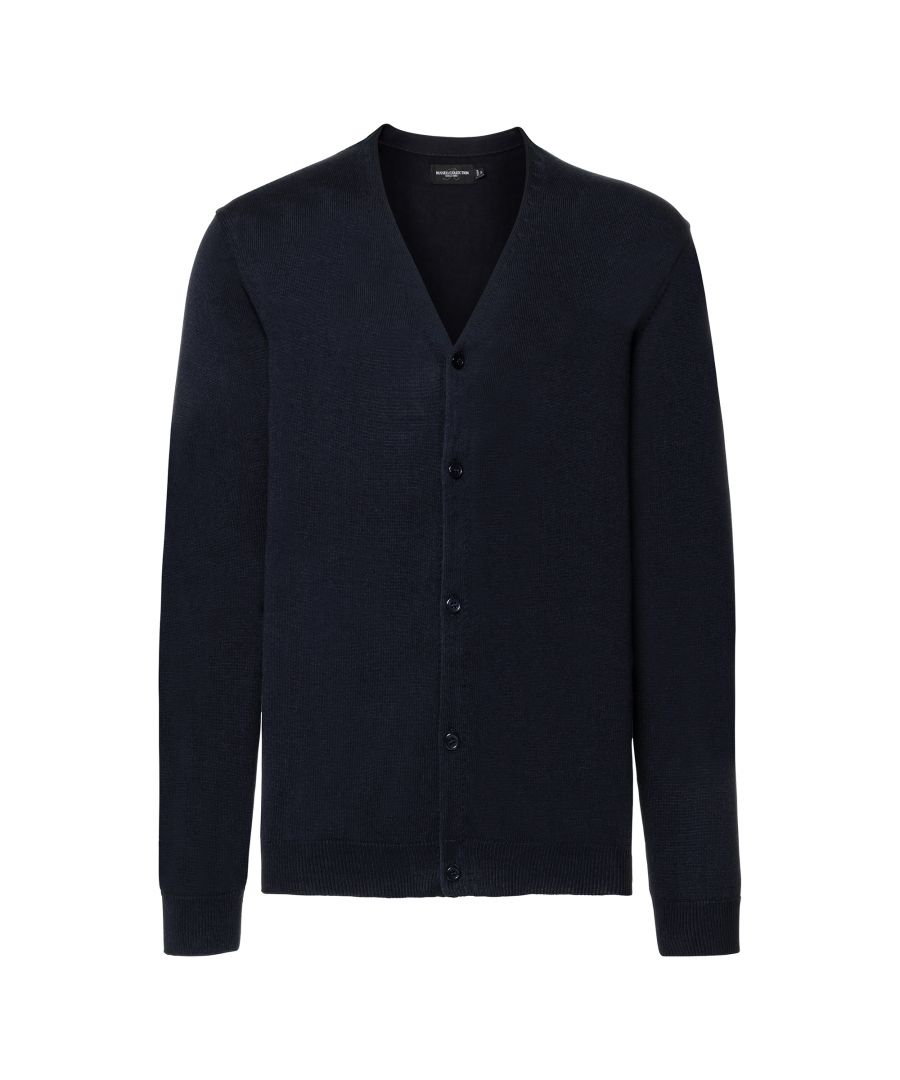 Russell Collection Mens V-neck Knitted Cardigan (French Navy)