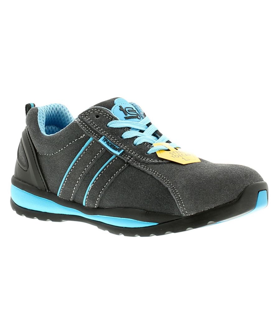 Image for New Ladies/Womens Grey/Blue Tradesafe Barge Lace Ups Safety Shoes.