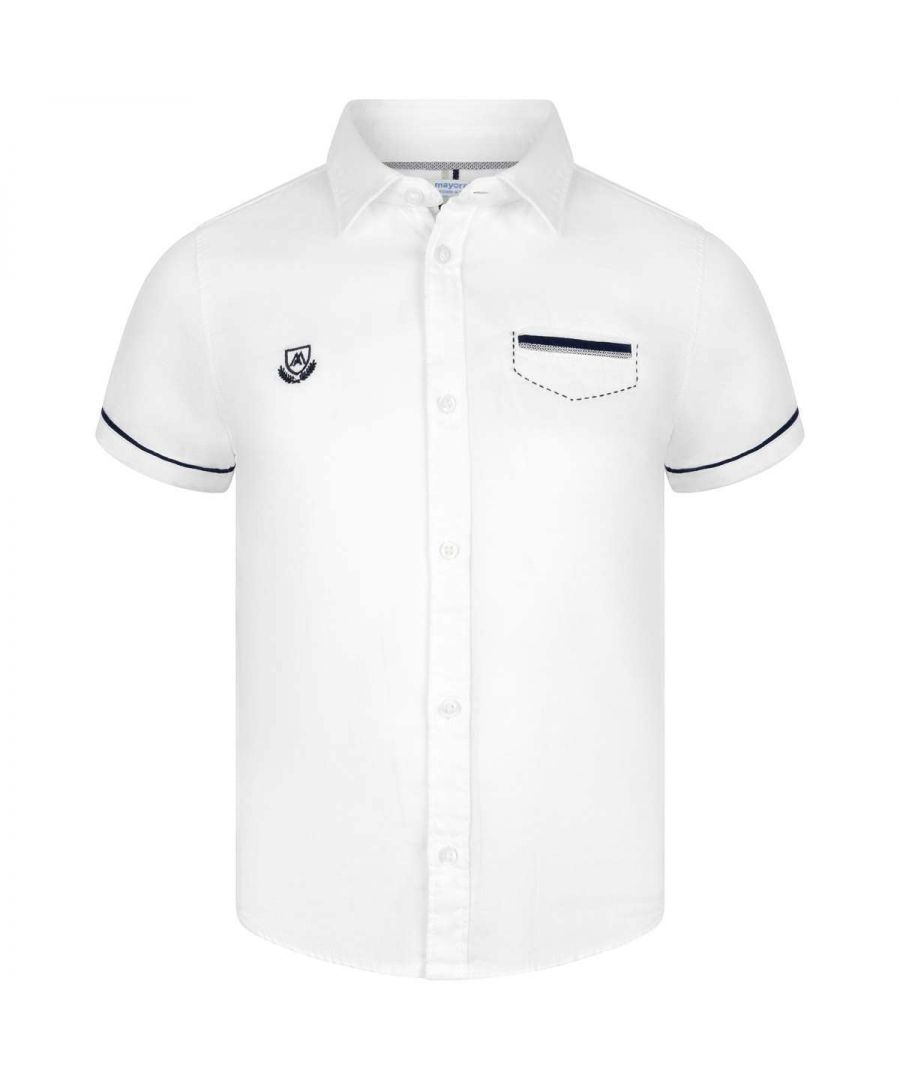 Mayoral Boys White Cotton Short Sleeve Shirt - Size 5Y