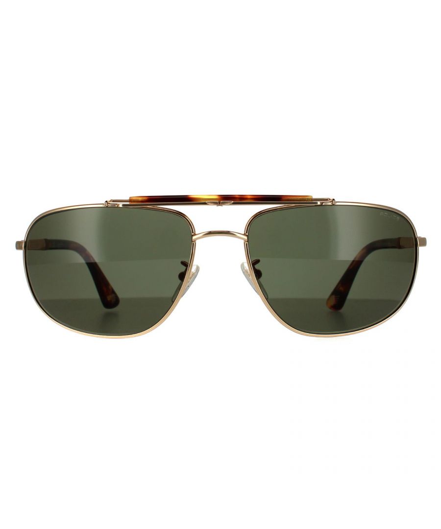 Police Rectangle Mens Shiny Gold Green 90041091 Metal - One Size