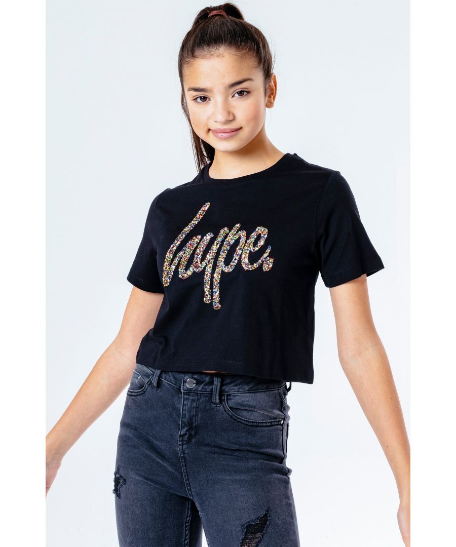 Image for Hype Glitter Script Kids Crop T-Shirt