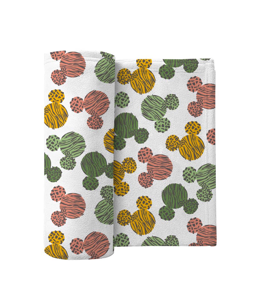 Cuddle up your little one with this soft Disney Mickey Jungle Doodle Cotton Flannel Blanket. This pattern features an all-over repeat print of Mickey mouse heads in yellow, green and wood colours thus bringing tropical references to your toddler's bedroom. This flannel blanket comes in 155 GSM in 100% cotton making it light weight, breathable and extremely soft and comfortable. It measures 100 x 150 cm making it a perfect size for going out to the park, running errands or visiting someone. This also makes a great baby shower or welcome home baby gift.\n\nDelight your little Disney fan with this cuddly blanket right away! Co-ordinate this with other items from this collection -  Mickey and Sloth Duvet Set and Mickey Love Nature Round Cushion and transform the bedroom into a tropical fantasy.