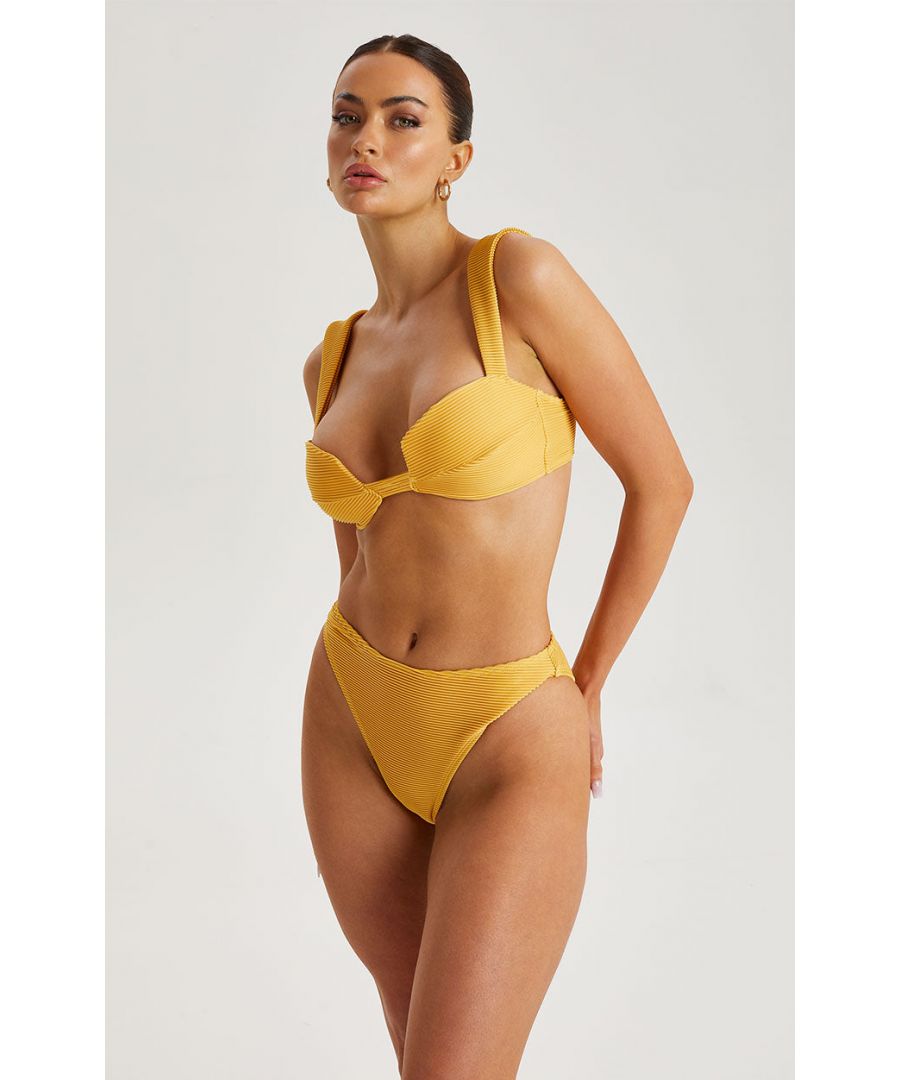 Urban Bliss Womens Yellow Textured Ribbed Bikini Bottoms - Size 14 UK