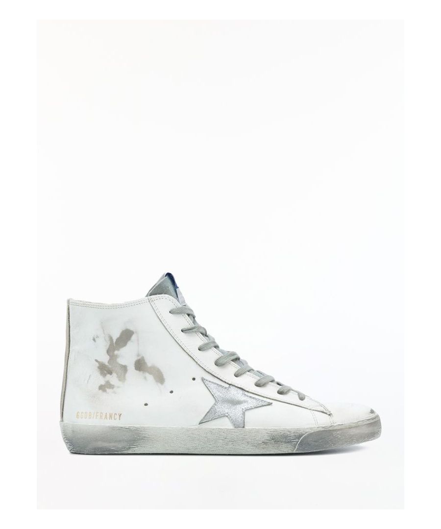 Francy sneakers in white calfskin with side silver-tone star and vintage-effect. They feature lace-up closure and side zip, Francy patch on one side and GGDB/FRANCY logo on the other, round toe and rubber sole.