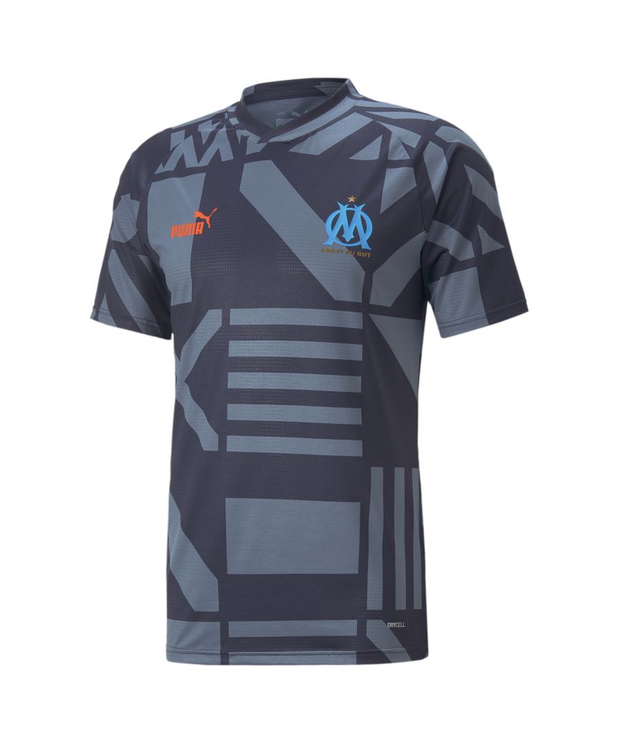 PRODUCT STORY Allez l’OM! Enter Stade Vélodrome just like team Olympique de Marseille in this lightweight, moisture-wicking prematch jersey specially made to prepare for a dominating performance by Les Olympiens. FEATURES & BENEFITS : dryCELL: Performance technology designed to wick moisture from the body and keep you free of sweat during exercise Recycled content: Made with at least 20% recycled material as a step toward a better future DETAILS : Official crest on chest PUMA No.1 logo on chest Raglan sleeves Regular fit