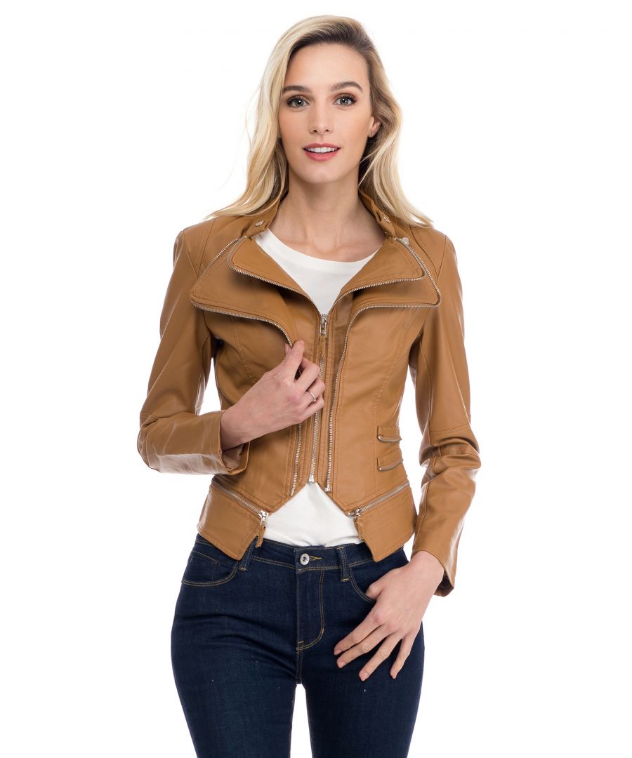 Leather effect jacket with zippers