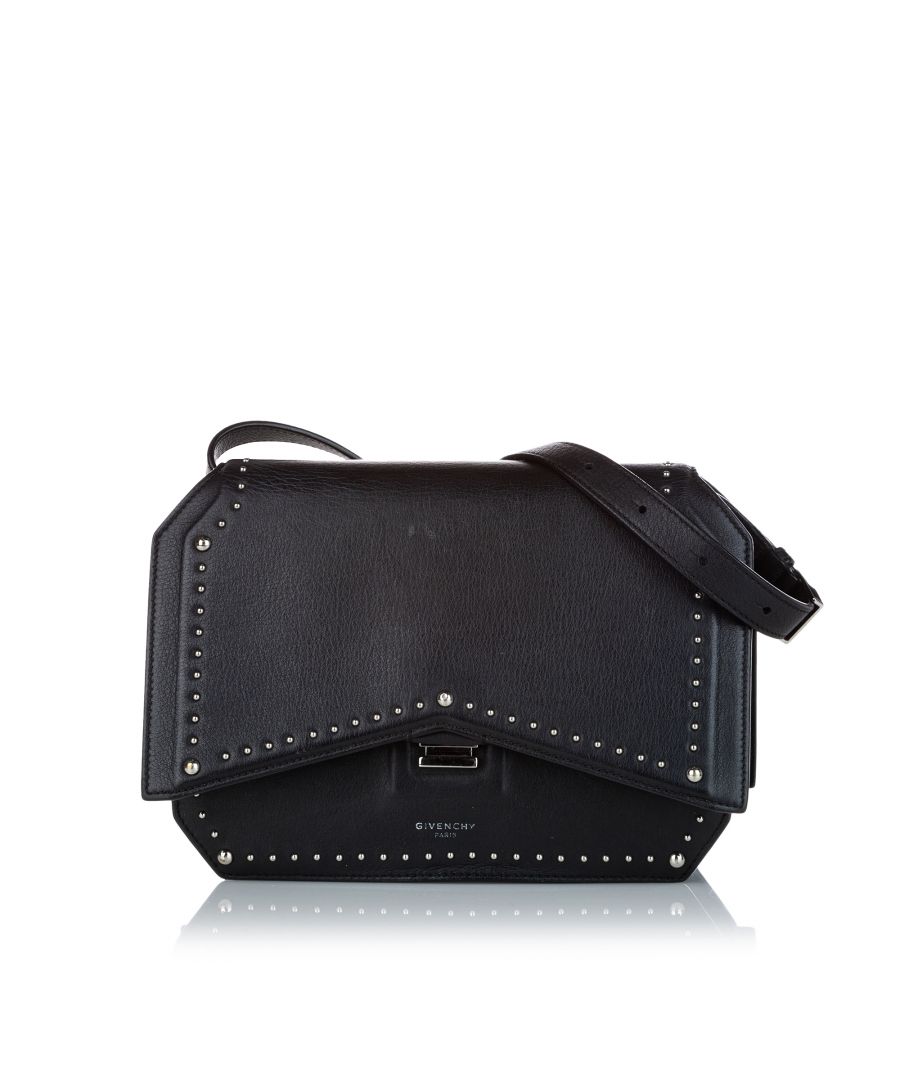 Vintage Givenchy Studded Bow Cut Leather Shoulder Bag Black