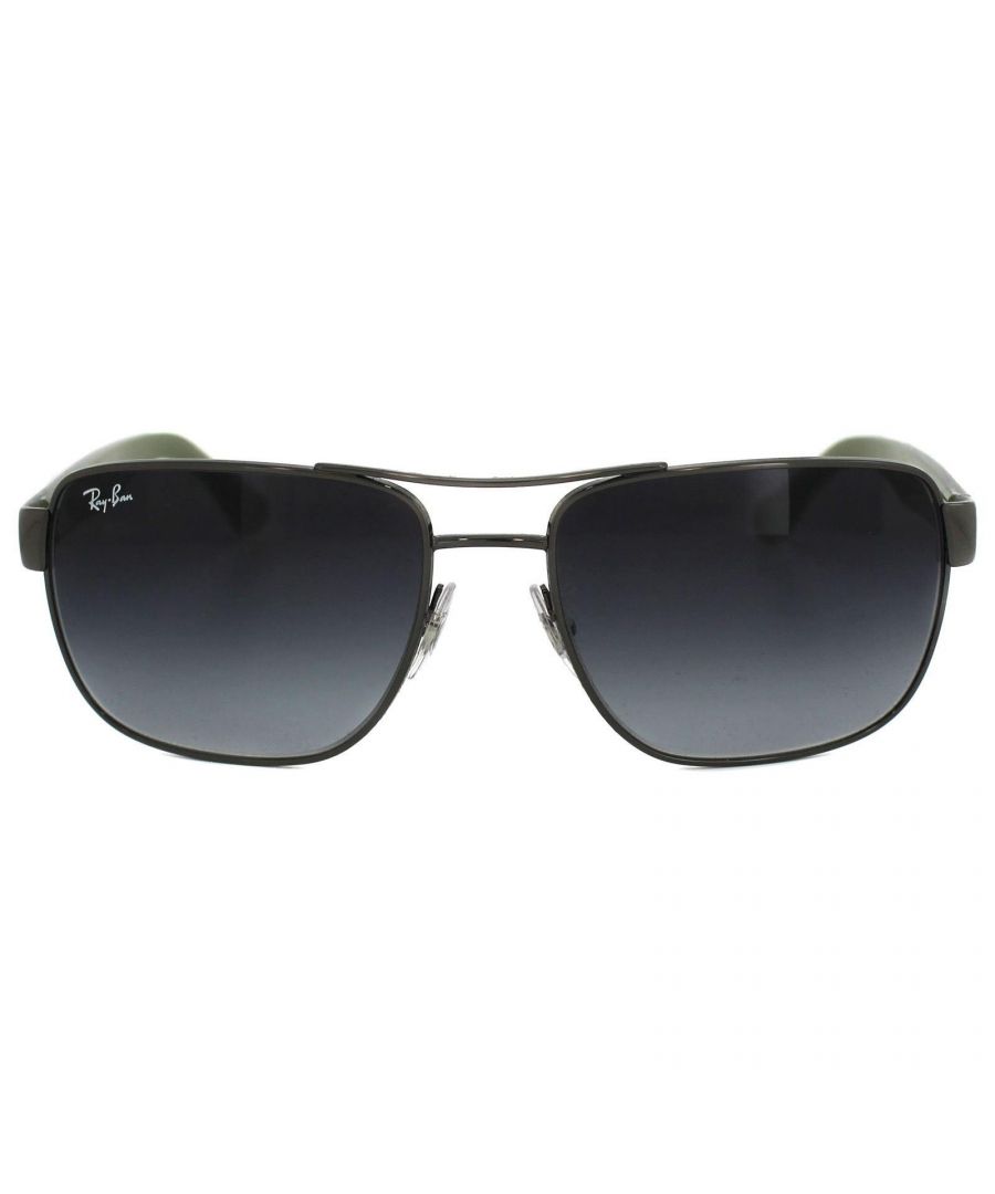 Ray-Ban Sunglasses 3530 004/8G Gunmetal & Blue Grey Gradient are a very square aviator style with wide arms, double bridge feature and the unmistakeable Ray-Ban logo in its proper place on the temples.