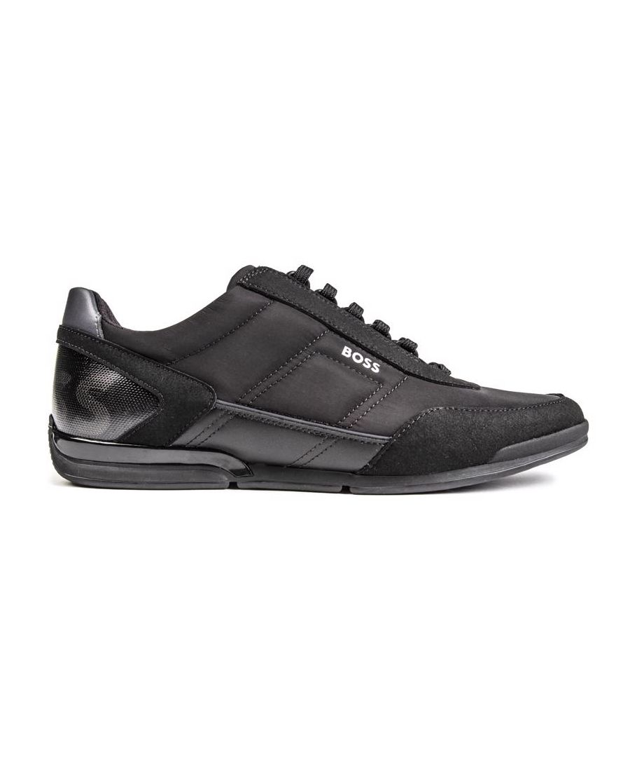 The Boss Saturn Low Trainer Keeps The Fashion Stakes High And Is Finished In A High Quality Nylon Upper With Suede Details. This Stylish Trainer Features Signature Branding, D-ring Eyelets And Has A Low Profile Sole For A Sleek Designer Look.