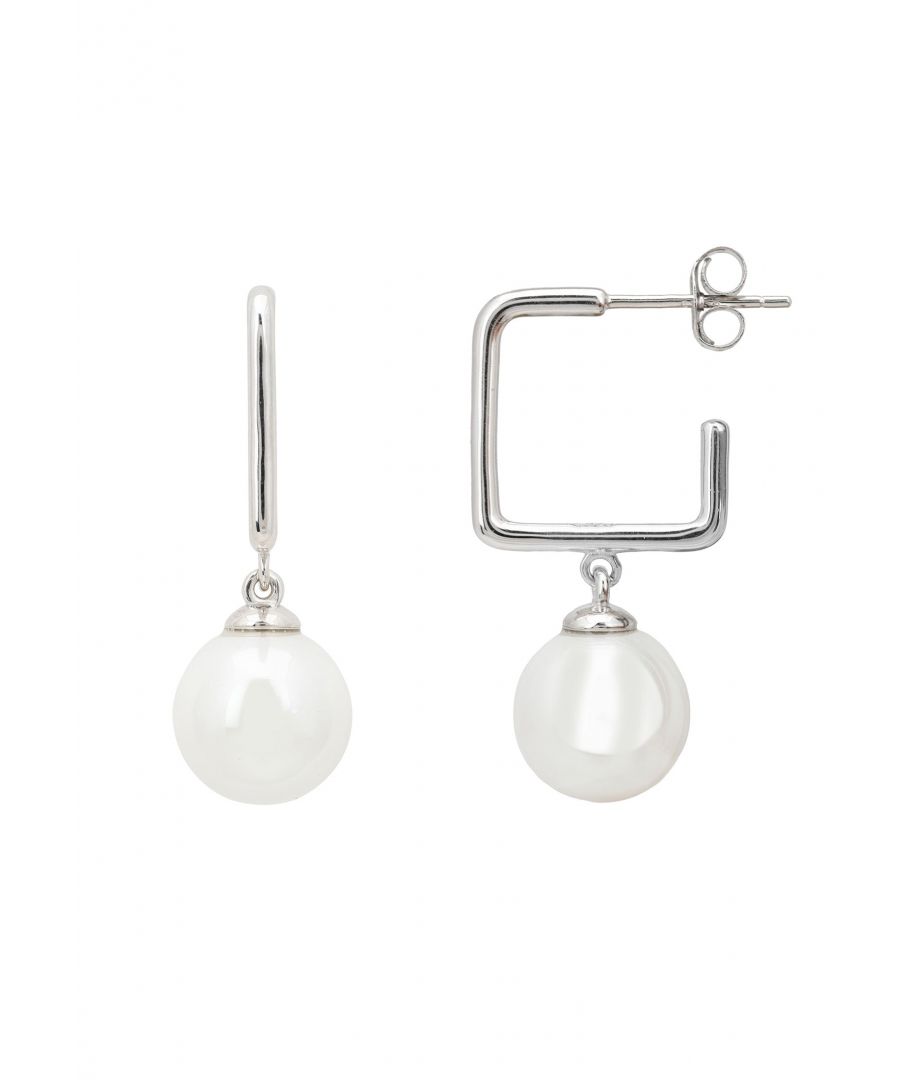Image for Square Hoop & Pearl Earring Silver