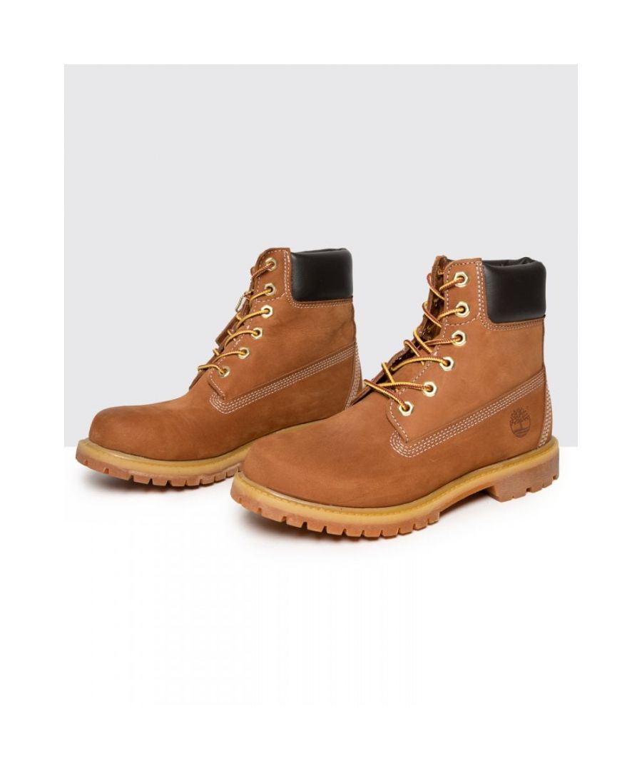 Here it is: the original Timberland® boot that helped start it all nearly forty years ago. Admittedly we've made a few improvements over the years, such as the addition of our exclusive anti-fatigue technology for all-day comfort, but our 6-Inch boots remain just as sturdy and dependable as ever. They're crafted in premium waterproof leather with seam-sealed construction to keep your feet dry, whatever the elements throw at you. Famed for their long-lasting durability, our 6-Inch premium boots will stand up to a beating in mud, rain, sand and snow and keep coming back for more.\nPremium full-grain leather upper for rugged durabilityWaterproof seam-sealed construction is guaranteed to keep feet dry in any weatherRustproof hardware for durability and an authentic Timberland lookPadded collar for a comfortable fit around the ankleTextile lining and footbed cover for breathabilityEVA footbed for lightweight cushioning, shock absorption and all-day comfortRubber lug outsole for traction and durabilitySteel shank for arch support